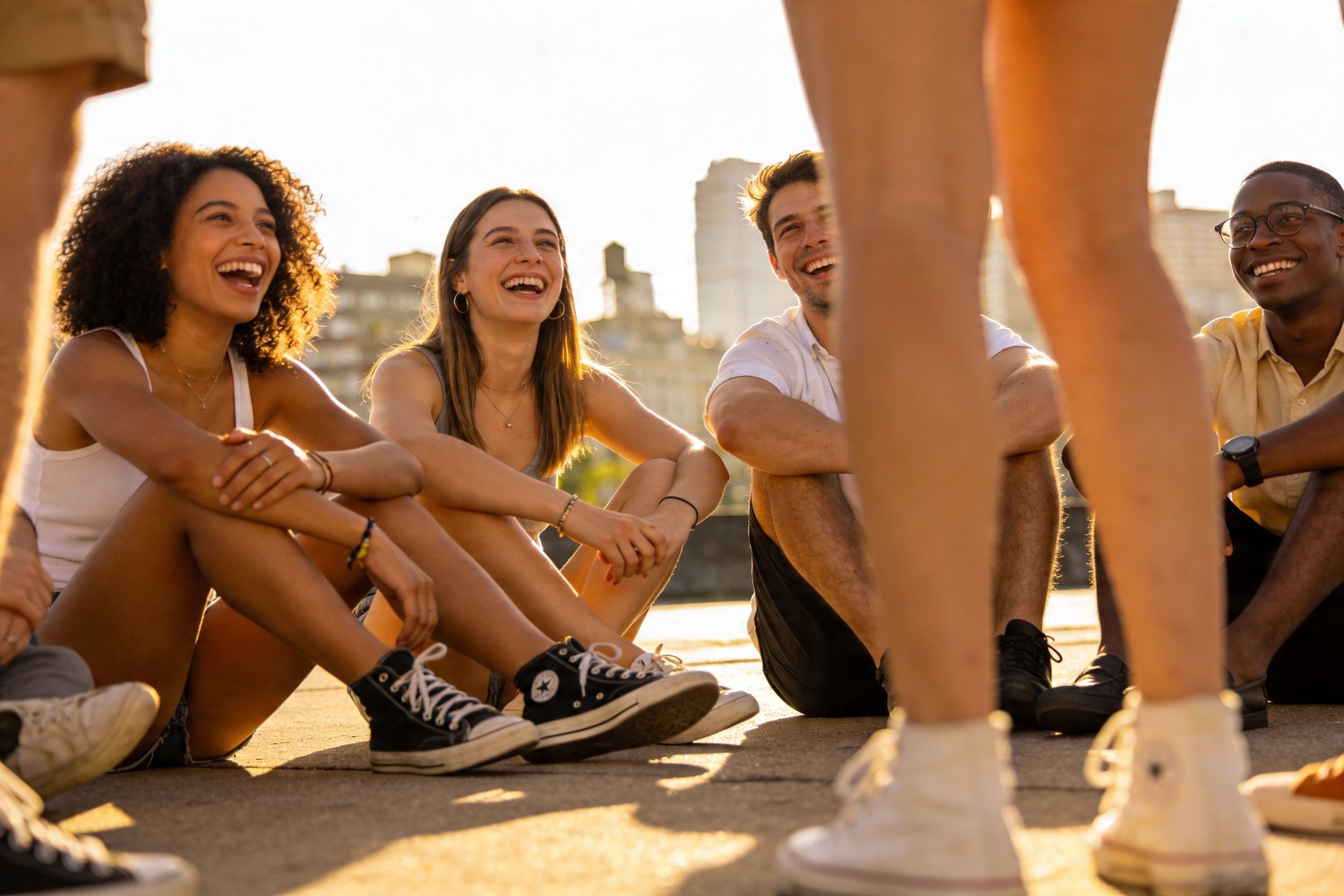 Grupo de personas conviviendo en un evento al aire libre